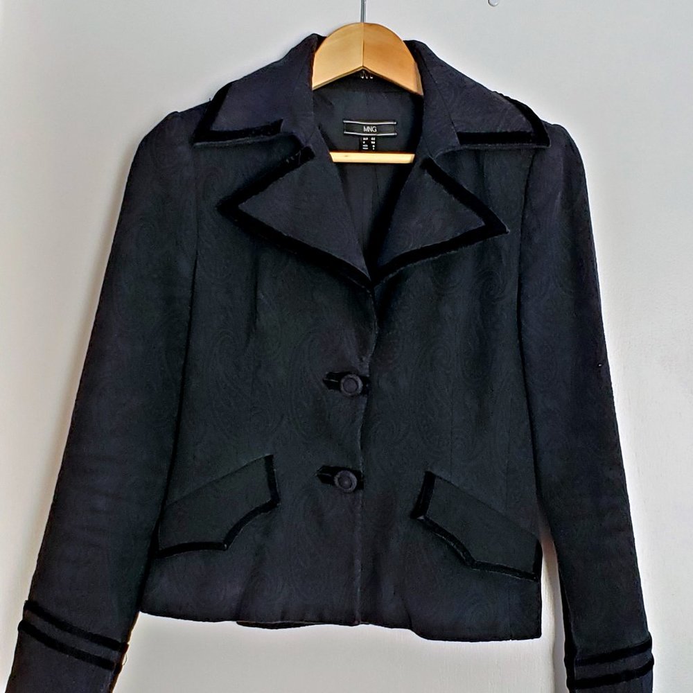 Mango black damask cropped jacket